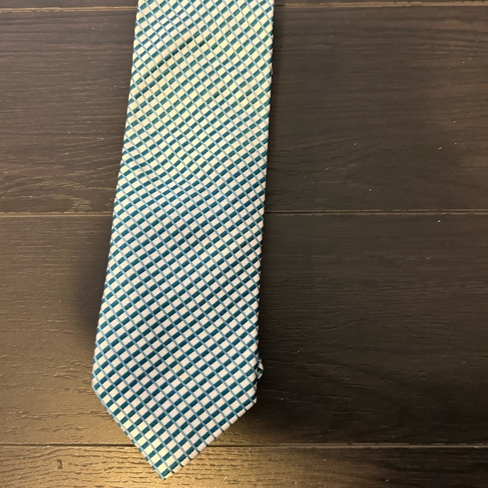 Mexx Men’s Tie | Teal & White Geometric Pattern | Classic Silk Look - Picture 4 of 4